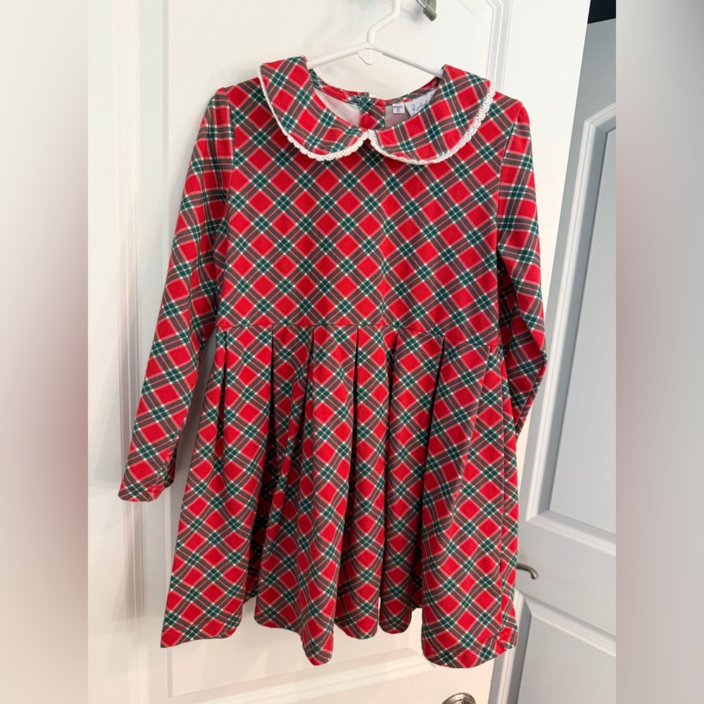 Rachel Riley Red and Green Plaid Dress with Peter Pan Collar - 5y